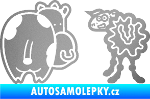 Samolepka JDM kravička a ovečka 002 levá stříbrná metalíza