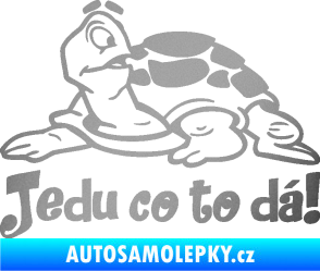 Samolepka Jedu co to dá! 001 levá nápis se želvou stříbrná metalíza