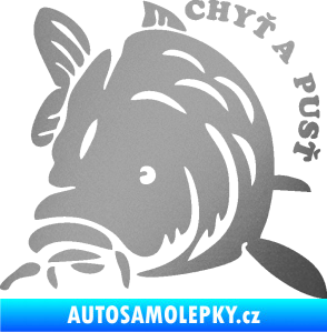 Samolepka Kapr 004 chyť a pusť levá stříbrná metalíza