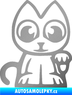 Samolepka Kočička lucky cat JDM pravá stříbrná metalíza