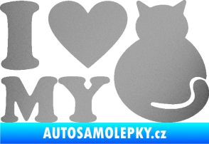 Samolepka Kočka 033 I love my cat stříbrná metalíza