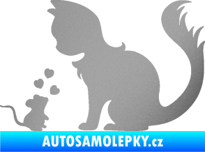 Samolepka Kočka s myší 002 levá stříbrná metalíza