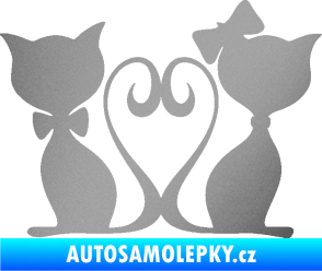 Samolepka Kočky love 002 levá spletené ocásky stříbrná metalíza