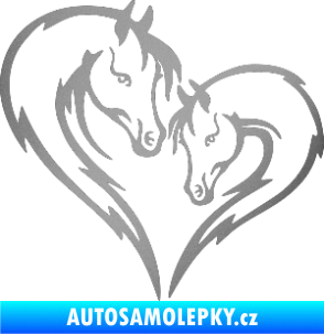 Samolepka Koníci 002 - levá srdíčko kůň s hříbátkem stříbrná metalíza
