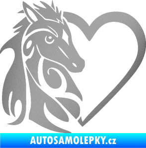 Samolepka Koník love 001 levá hříbátko v srdíčku stříbrná metalíza