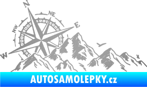 Samolepka Krajina hory 043 levá s kompasem stříbrná metalíza