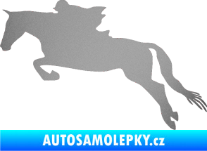 Samolepka Kůň 015 levá skok s jezdcem stříbrná metalíza
