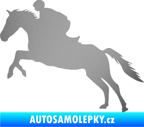 Samolepka Kůň 019 levá jezdec v sedle stříbrná metalíza