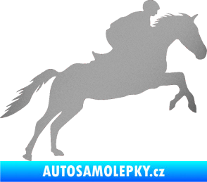 Samolepka Kůň 019 pravá jezdec v sedle stříbrná metalíza