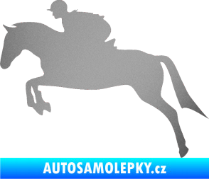 Samolepka Kůň 020 levá skok s jezdcem stříbrná metalíza