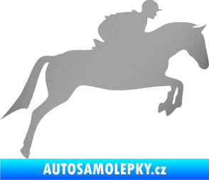 Samolepka Kůň 020 pravá skok s jezdcem stříbrná metalíza