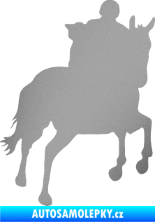 Samolepka Kůň 021 pravá s jezdcem stříbrná metalíza