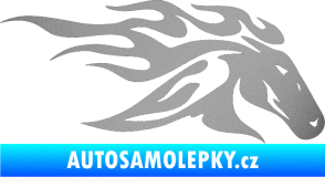 Samolepka Kůň 022 pravá hlava s plameny stříbrná metalíza