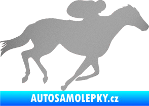 Samolepka Kůň 027 pravá závodí s jezdcem stříbrná metalíza
