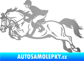 Samolepka Kůň 059  levá jezdec na koni parkur stříbrná metalíza