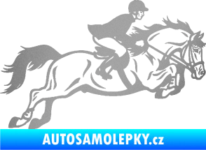 Samolepka Kůň 059  pravá jezdec na koni parkur stříbrná metalíza