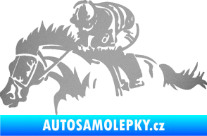 Samolepka Kůň 075 levá závod s jezdcem, dostihy stříbrná metalíza