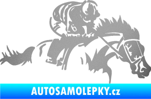 Samolepka Kůň 075 pravá závod s jezdcem, dostihy stříbrná metalíza