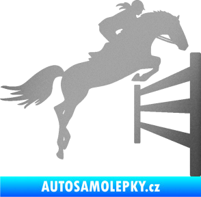 Samolepka Kůň 080 pravá skok přes překážku stříbrná metalíza