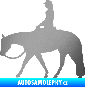 Samolepka Kůň 082 levá kovbojka na koni stříbrná metalíza