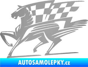 Samolepka Kůň racing 001 levá se šachovnicí stříbrná metalíza