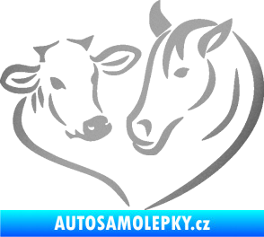 Samolepka Kůň s kravičkou v srdíčku pravá láska ke zvířatům stříbrná metalíza