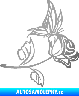 Samolepka Květina dekor 030 pravá růže s motýlkem stříbrná metalíza