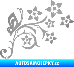 Samolepka Květina dekor 047 pravá s motýlem stříbrná metalíza