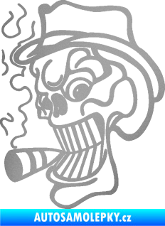 Samolepka Lebka 020 levá crazy s cigaretou stříbrná metalíza