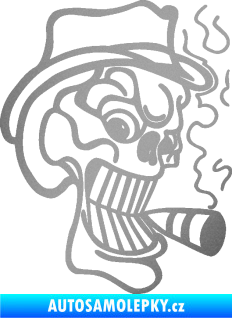 Samolepka Lebka 020 pravá crazy s cigaretou stříbrná metalíza