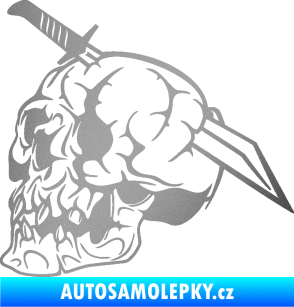 Samolepka Lebka 031 levá probodnutá nožem stříbrná metalíza