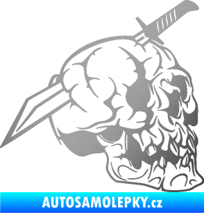 Samolepka Lebka 031 pravá probodnutá nožem stříbrná metalíza