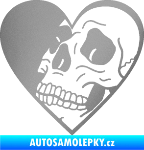 Samolepka Lebka 062 levá v srdíčku stříbrná metalíza