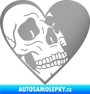 Samolepka Lebka 062 pravá v srdíčku stříbrná metalíza