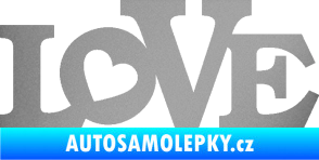 Samolepka Love 002 nápis se srdíčkem stříbrná metalíza