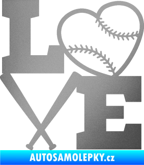 Samolepka Love baseball stříbrná metalíza