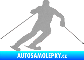 Samolepka Lyžař 021 pravá stříbrná metalíza