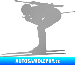 Samolepka Lyžař 028 levá - biatlon stříbrná metalíza