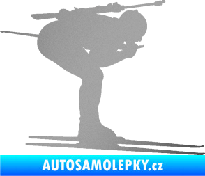 Samolepka Lyžař 028 pravá - biatlon stříbrná metalíza