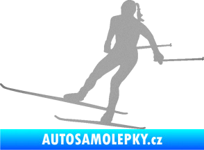 Samolepka Lyžařka 001 levá běh na lyžích stříbrná metalíza