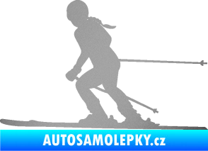 Samolepka Lyžařka 002 levá sjezd stříbrná metalíza