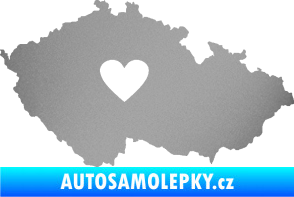 Samolepka Mapa České republiky 002 srdce stříbrná metalíza