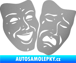 Samolepka Masky tváře 001 pravá veselý a smutný stříbrná metalíza