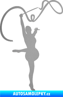 Samolepka Moderní gymnastika 003 pravá gymnastka se stuhou stříbrná metalíza