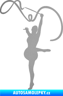 Samolepka Moderní gymnastika 003 levá gymnastka se stuhou stříbrná metalíza