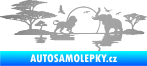 Samolepka Motiv Afrika levá -  zvířata u vody stříbrná metalíza