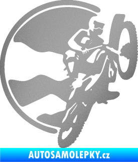 Samolepka Motokros 002 pravá stříbrná metalíza