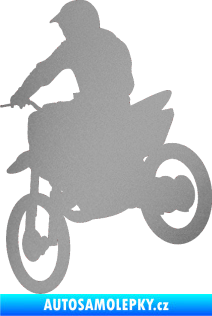 Samolepka Motorka 014 levá motokros stříbrná metalíza