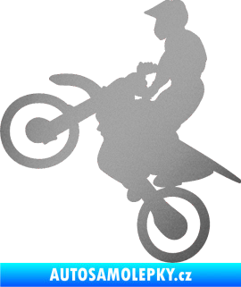 Samolepka Motorka 024 levá motokros stříbrná metalíza
