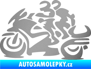 Samolepka Motorkář 009 levá se spolujezdcem stříbrná metalíza